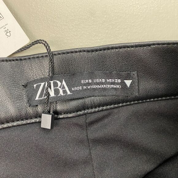 Zara Faux Leather Mini Skirt Women Small Black Quilted A Line Retro Y2K Pleather - Picture 9 of 12